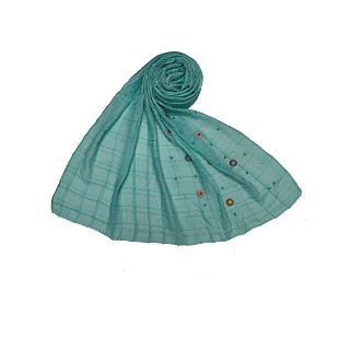 Cotton Box Checkered With Moti and Flower Design Scarf